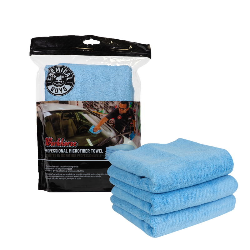 Chemical Guys Workhorse Professional Microfiber Towel - 16in x 16in - Blue - 3 Pack