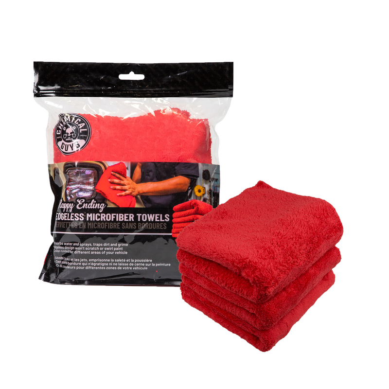 Chemical Guys Happy Ending Ultra Edgeless Microfiber Towel - 16in x 16in - Red - 3 Pack