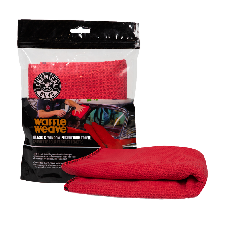 Chemical Guys Waffle Weave Glass & Window Microfiber Towel - 24in x 16in - Red