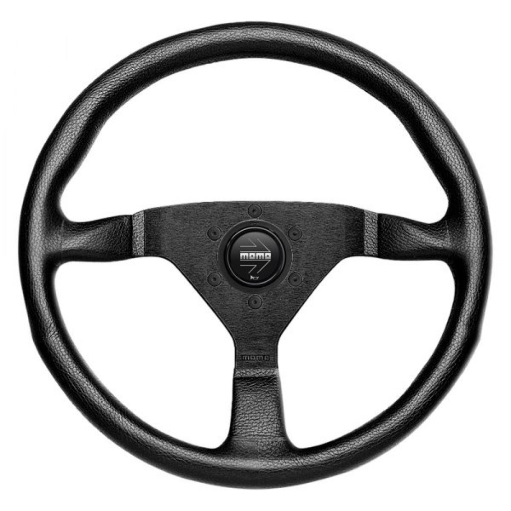 MOMO 3-Spoke Monte Carlo Series Black Leather Steering Wheel with Black Stitch 320mm