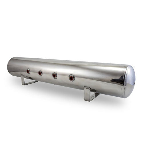 Air Lift 5 Gal Aluminum Air Tank - (4) 3/8in Face Ports & 1/4in Drain Port - 36in L X 6in D - Polished