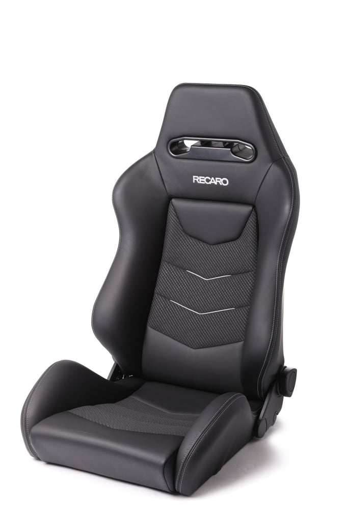 Recaro Speed V with Sub-Hole for use with 5-point Harness Driver Seat - Black Leather/Cloud Grey Suede Accent