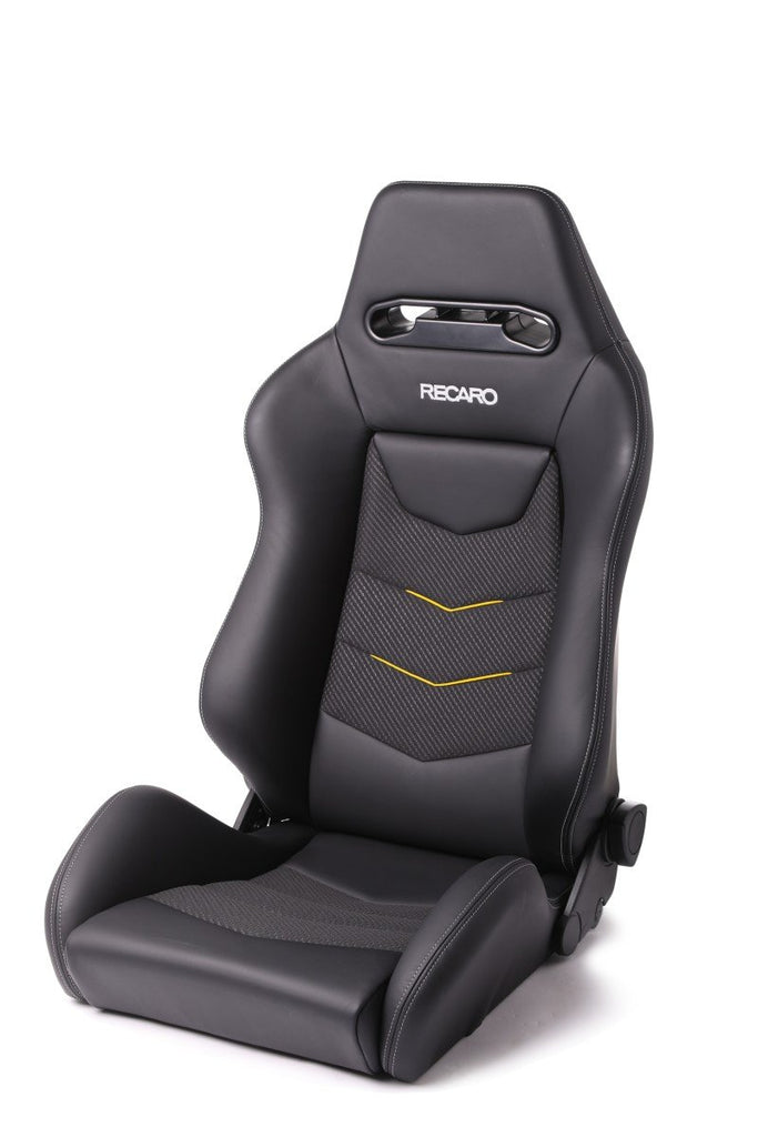 Recaro Speed V with Sub-Hole for 5-Point Harness Driver Seat - Black Leather/Yellow Suede Accent
