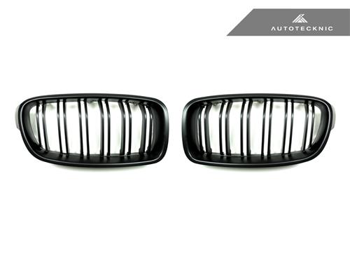 AutoTecknic Replacement Dual-Slats Stealth Black Front Grilles - F30 3-Series