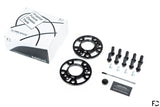 Everything included in the Future Classic wheel spacer set for BMW models: wheel spacer pair, lug bolts, hub bolts, applicator brush, Copaslip copper anti-seize