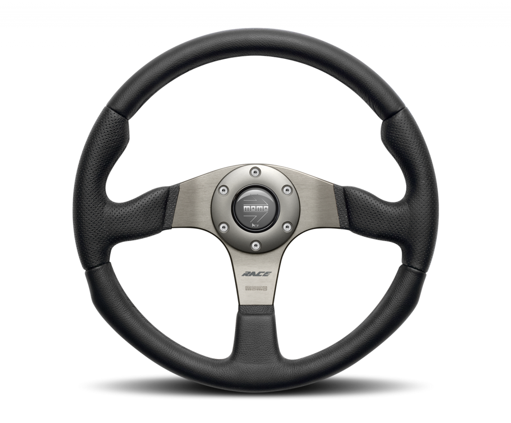 MOMO RACE Steering Wheel 320mm / Black Leather / Brushed Anthracite Anodized / Black Airleather Center