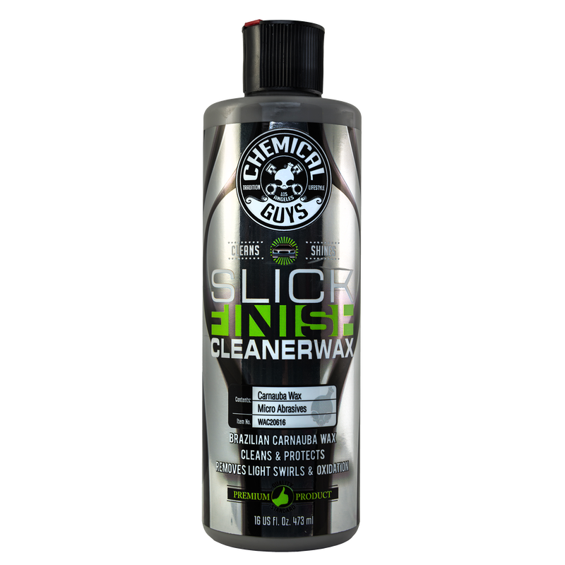 Chemical Guys SLICK FINISH CLEANER WAX LIGHT PAINT CLEANSER & BRILLIANT SHINE CARNAUBA WAX - 16oz