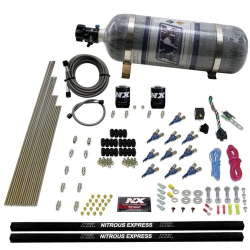 Nitrous Express 10 Cyl Piranha Nozzle Direct Port Nitrous Kit (250-500HP) w/12lb Carbon Composite Bottle