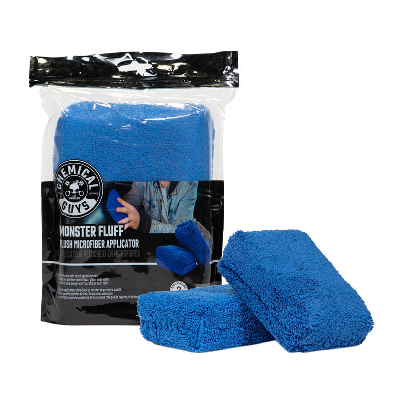 Chemical Guys Monster Fluff Plush Microfiber Applicator - 3in x 5in x 2in - Blue - 2 Pack