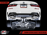AWE Tuning BMW M340i (G20) Resonated Touring Edition Exhaust - Quad Chrome Silver Tips
