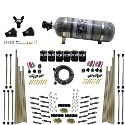 Nitrous Express 8 Cyl Dry Direct Port Three Stage 6 Solenoids Nitrous Kit (200-600HP) w/Comp Bottle