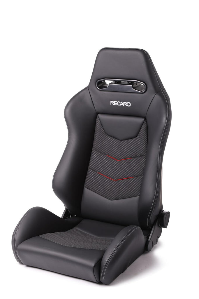 Recaro Speed V with Sub-Hole  for 5-Point Harness Driver Seat - Black Leather/Red Suede Accent