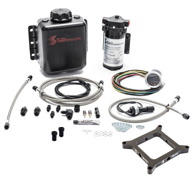 Snow Performance Stage 2.5 Boost Cooler, Carb 4150 Flange, Forced Induction Progressive Water-Methanol Injection Kit (Stainless Steel Braided Line, 4AN Fittings)