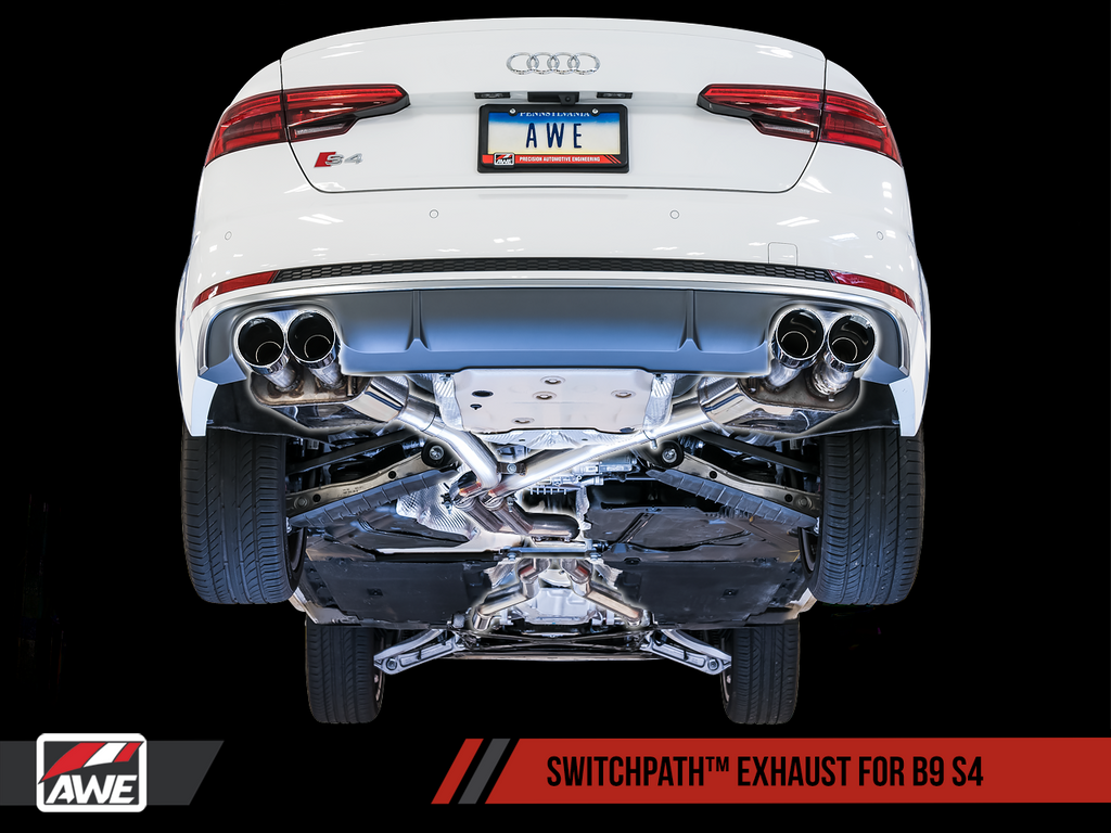 AWE Tuning SwitchPath™ Exhaust for B9 S4 - Resonated for Performance Catalyst - Chrome Silver 90mm Tips