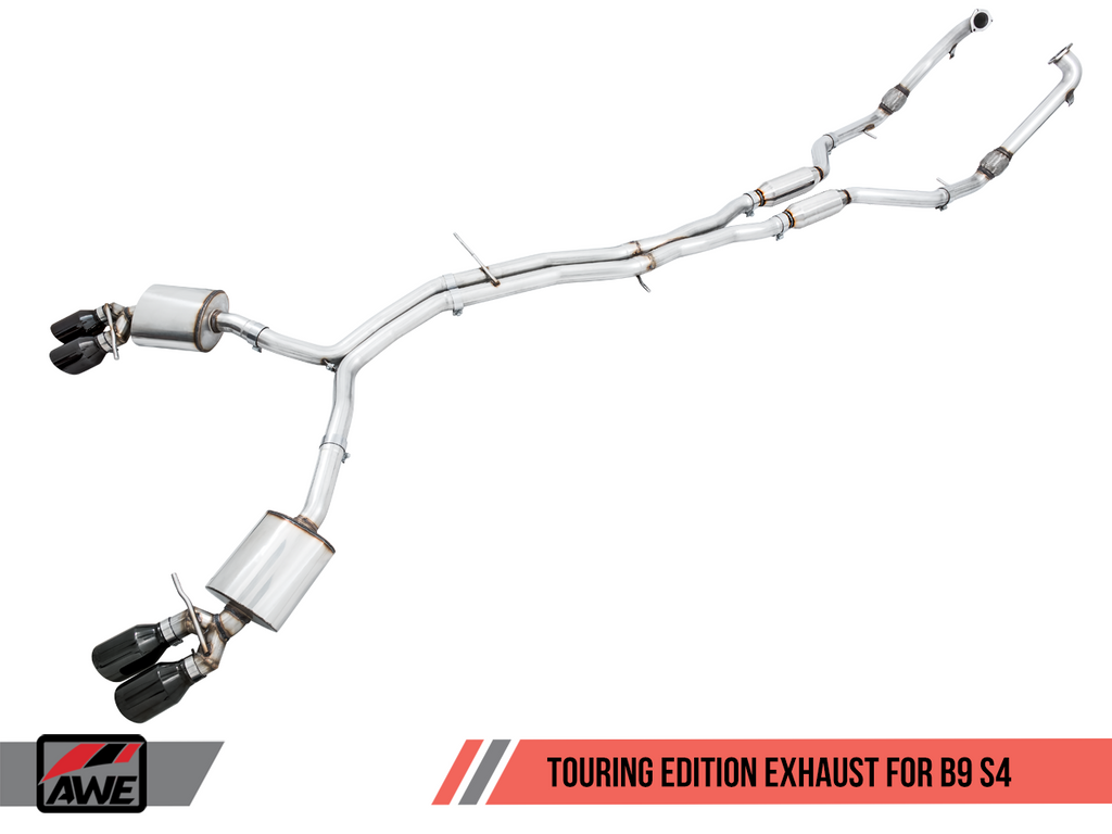 AWE Tuning Audi B9 S4 3.0T Touring Exhaust (Resonated for Perf. DP) 102mm - Diamond Blk Tips